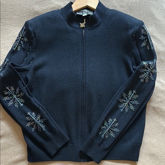 Navy St.John Wool Cardigan with Snowflake - Picture 1 of 5